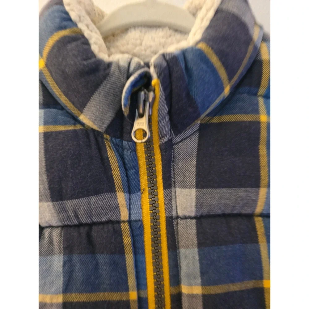 Old Navy Kids Blue Yellow Plaid Sherpa Lined Puffer Vest 12-18 Months